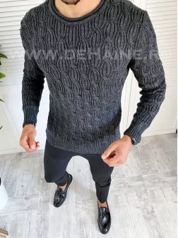 Pulover barbati gros slim fit gri inchis T3548 P20-3.2